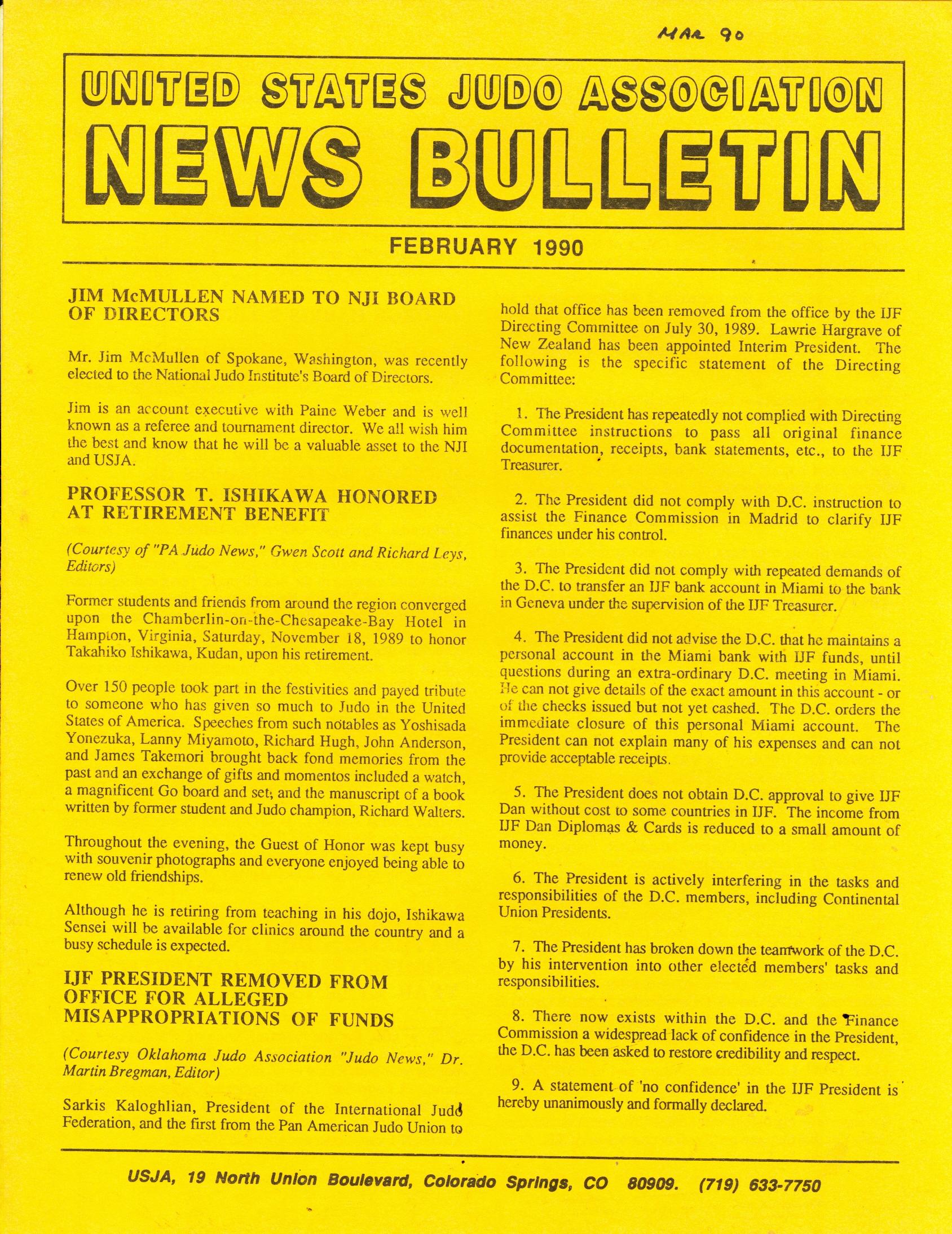 02/90 United States Judo Association News Bulletin